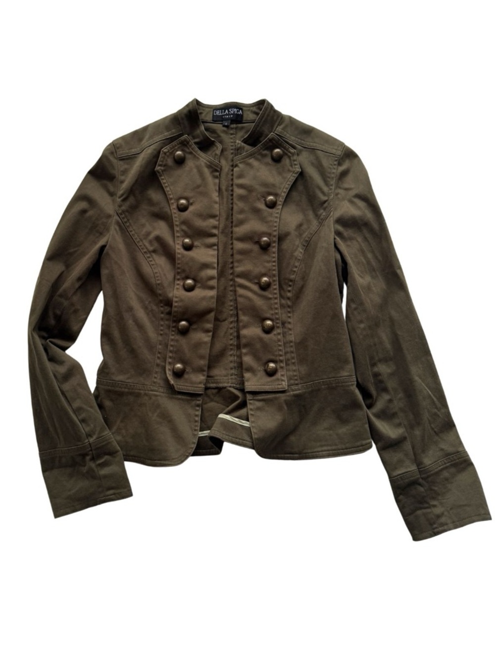 Y2K Olive Green Military Hussar Band Napoleon Jacket with Brass Buttons